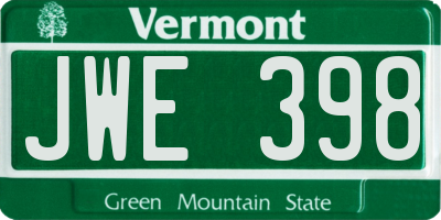 VT license plate JWE398