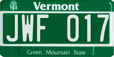 VT license plate JWF017