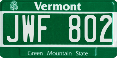 VT license plate JWF802