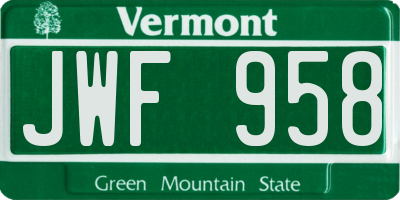 VT license plate JWF958