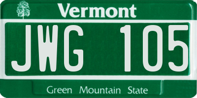 VT license plate JWG105