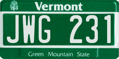 VT license plate JWG231