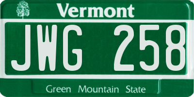 VT license plate JWG258