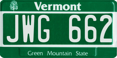 VT license plate JWG662