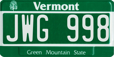 VT license plate JWG998