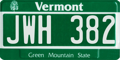 VT license plate JWH382