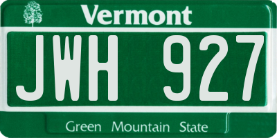 VT license plate JWH927