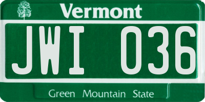 VT license plate JWI036