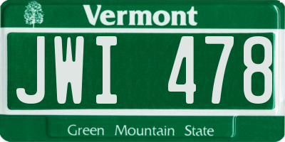 VT license plate JWI478