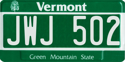 VT license plate JWJ502