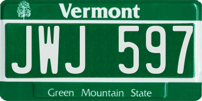VT license plate JWJ597