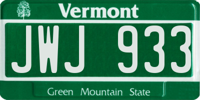 VT license plate JWJ933