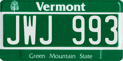 VT license plate JWJ993