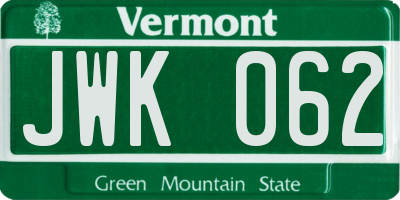 VT license plate JWK062