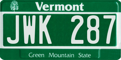 VT license plate JWK287