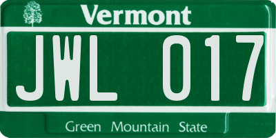 VT license plate JWL017