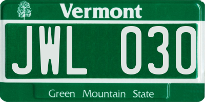 VT license plate JWL030