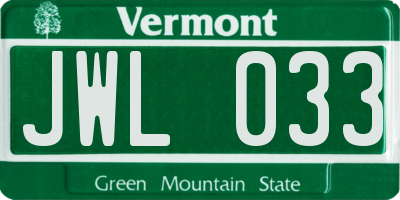 VT license plate JWL033
