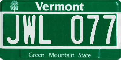 VT license plate JWL077