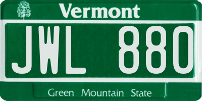VT license plate JWL880