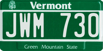 VT license plate JWM730