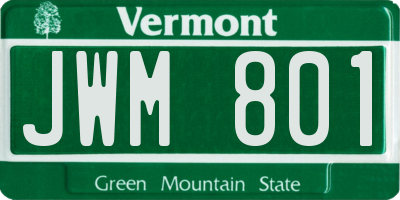 VT license plate JWM801