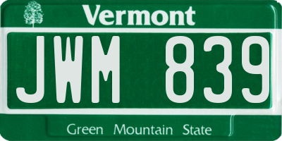 VT license plate JWM839