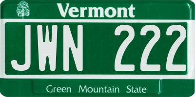 VT license plate JWN222