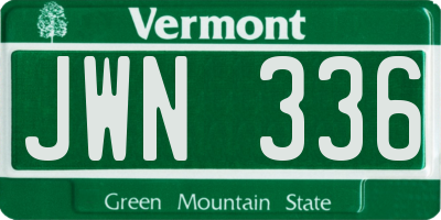 VT license plate JWN336