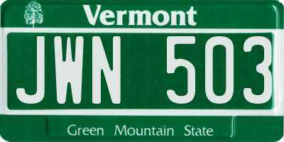 VT license plate JWN503