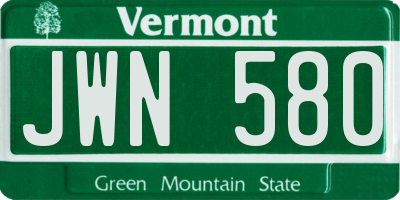 VT license plate JWN580
