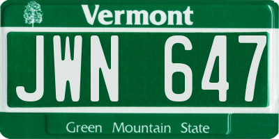 VT license plate JWN647