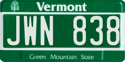 VT license plate JWN838