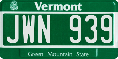 VT license plate JWN939