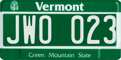 VT license plate JWO023