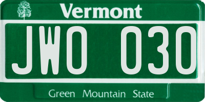 VT license plate JWO030