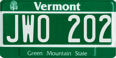 VT license plate JWO202