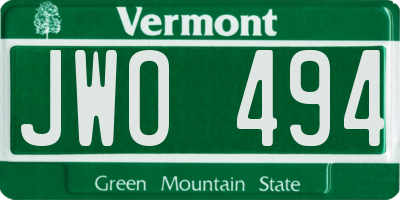 VT license plate JWO494