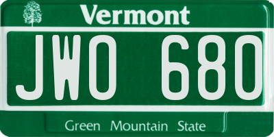 VT license plate JWO680