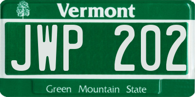 VT license plate JWP202