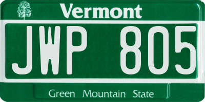 VT license plate JWP805