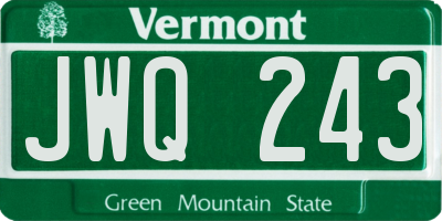 VT license plate JWQ243