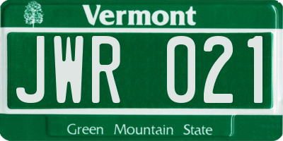 VT license plate JWR021
