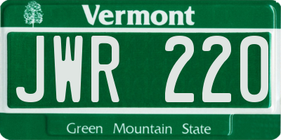 VT license plate JWR220