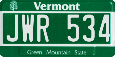 VT license plate JWR534