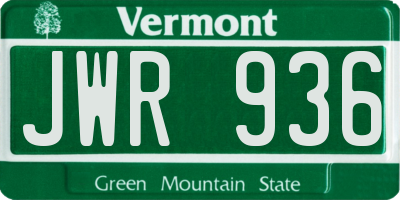 VT license plate JWR936