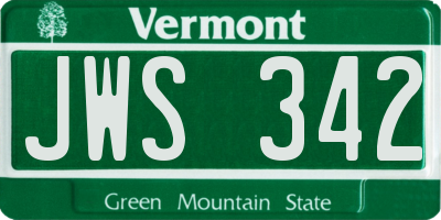 VT license plate JWS342