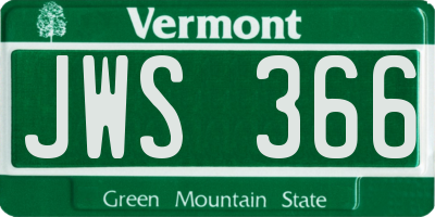 VT license plate JWS366