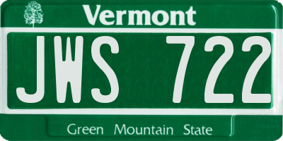 VT license plate JWS722