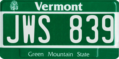 VT license plate JWS839